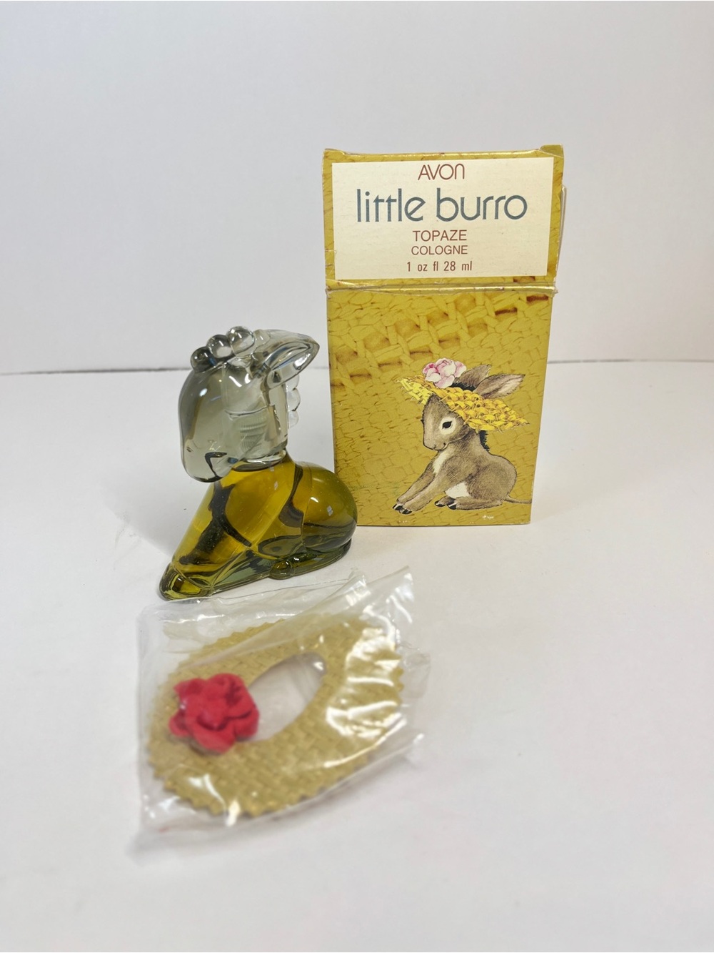 Vintage AVON Little Burro Donkey & Straw Hat Topaze Cologne With Box MCM Full - Picture 1 of 16